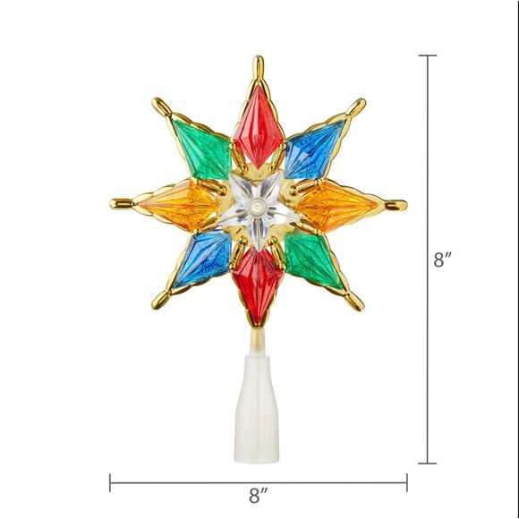 Retro Nostalgic 8" Gold Trim Multicolor Star Christmas Tree Topper Light Up Lit - Picture 15 of 15